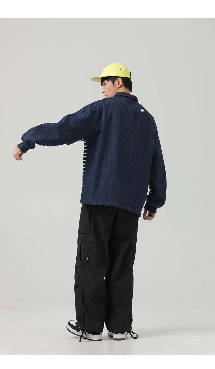 ボーダー柄長袖ポロシャツ男女兼用ストリート系秋冬新作