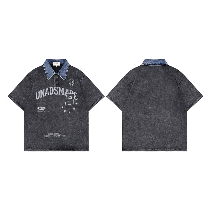 男女兼用 ビンテージ風半袖ポロシャツ ストリート系春夏新作