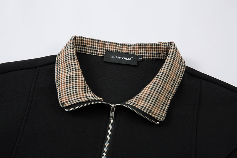 男女兼用長袖ポロシャツ黒無地チェック襟春秋新作