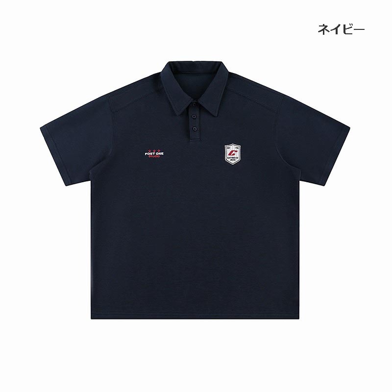 男女兼用 半袖ポロシャツ ワッペン付き オーバーサイズ 全4色