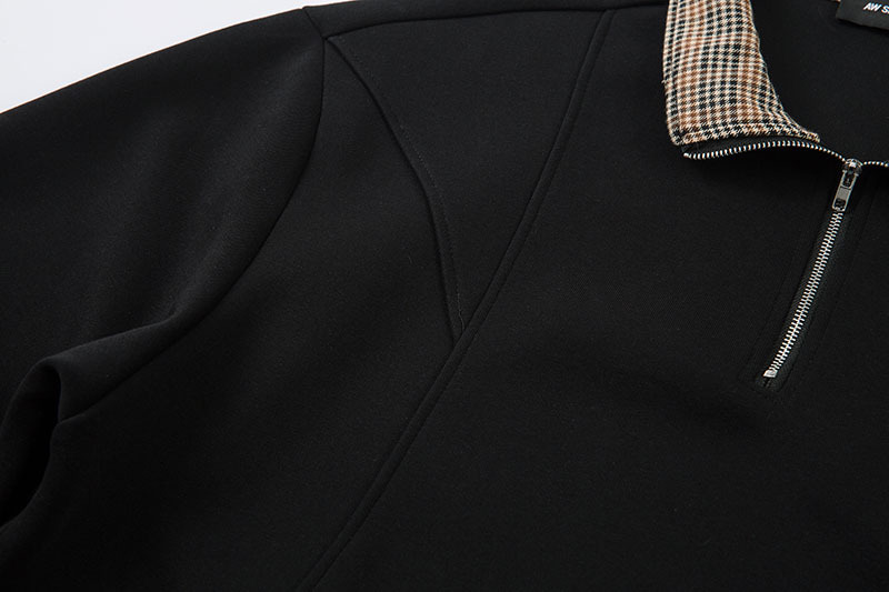 男女兼用長袖ポロシャツ黒無地チェック襟春秋新作