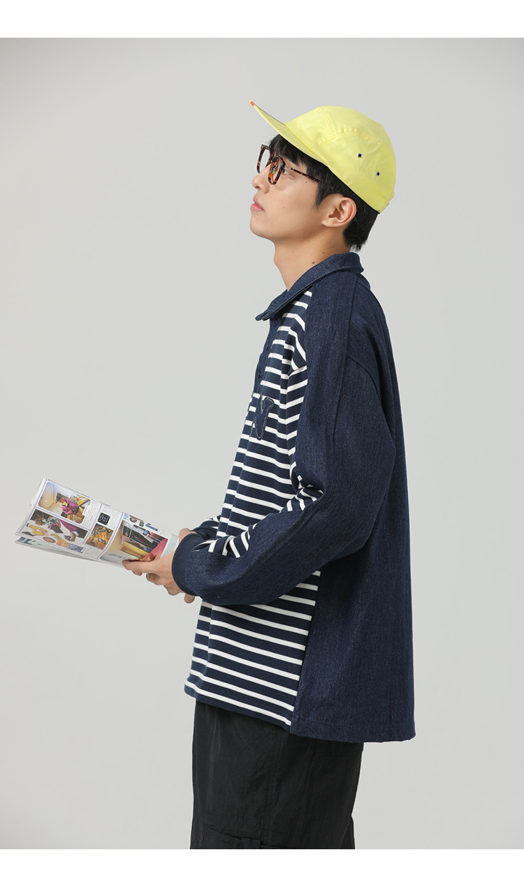 ボーダー柄長袖ポロシャツ男女兼用ストリート系秋冬新作