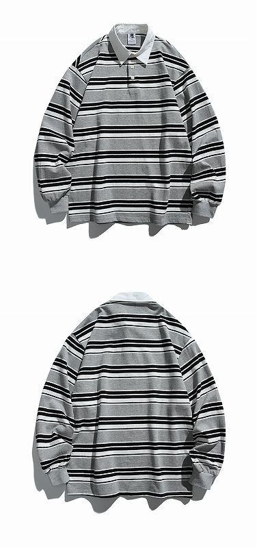 ボーダー柄長袖ポロシャツ 男女兼用 全2色