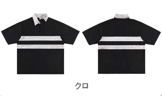 メンズ ダメージ加工 ビンテージ風 半袖 ポロシャツ 男女兼用 ストリート系