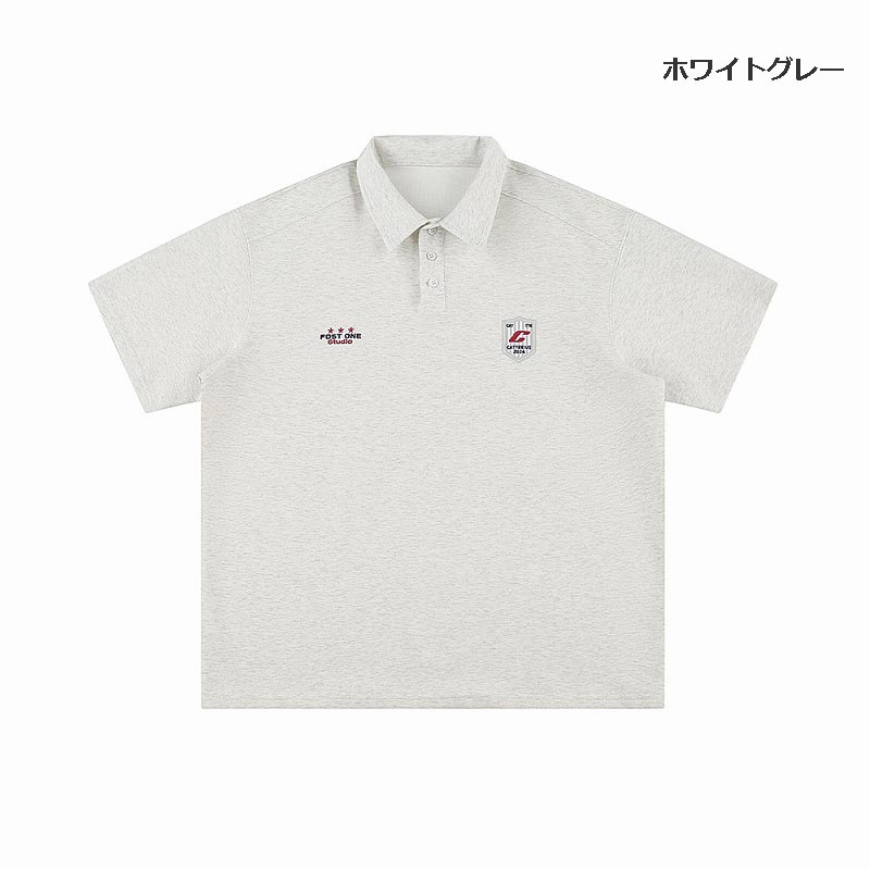男女兼用 半袖ポロシャツ ワッペン付き オーバーサイズ 全4色
