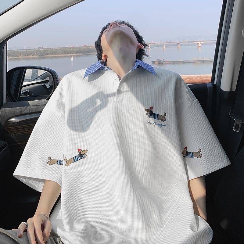 ポロシャツ わんちゃん刺繍入りゆったりポロシャツ