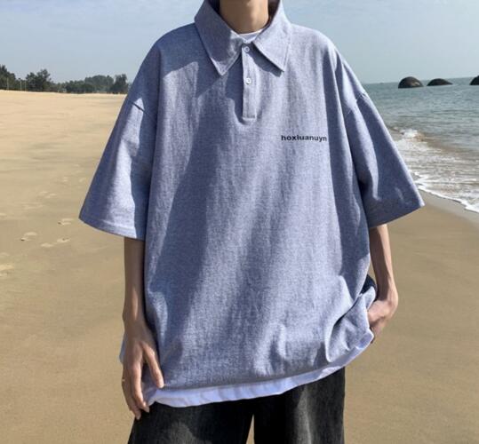 メンズ半袖ポロシャツ シンプル襟付きトップス