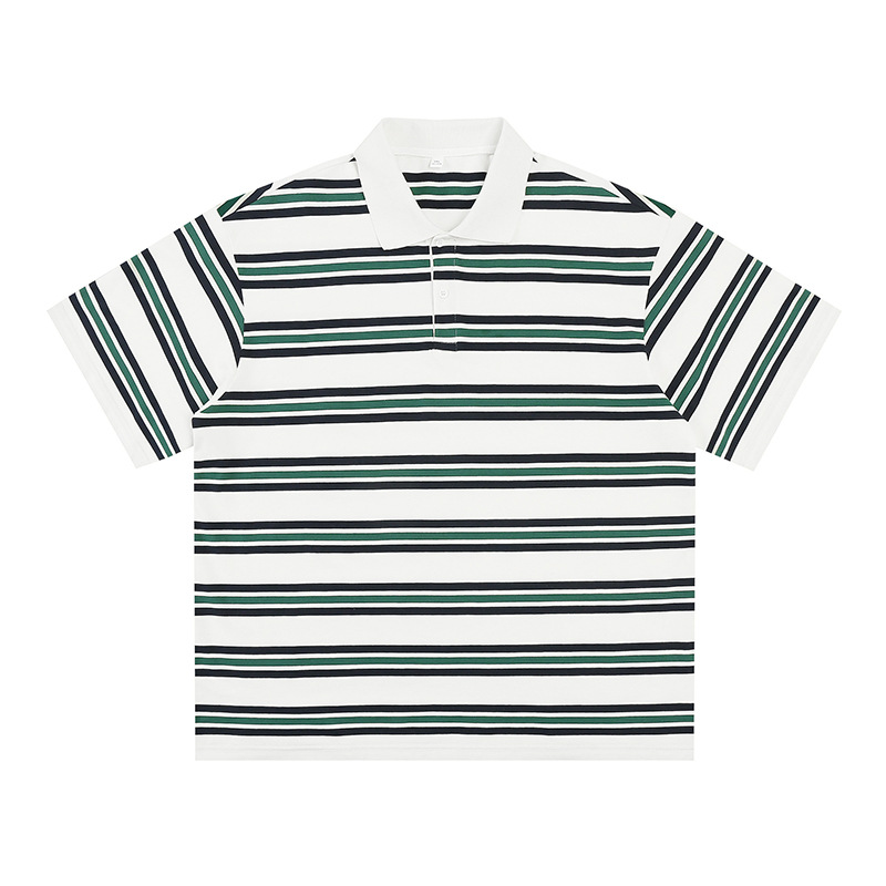 ボーダー柄半袖ポロシャツ男女兼用春夏新作