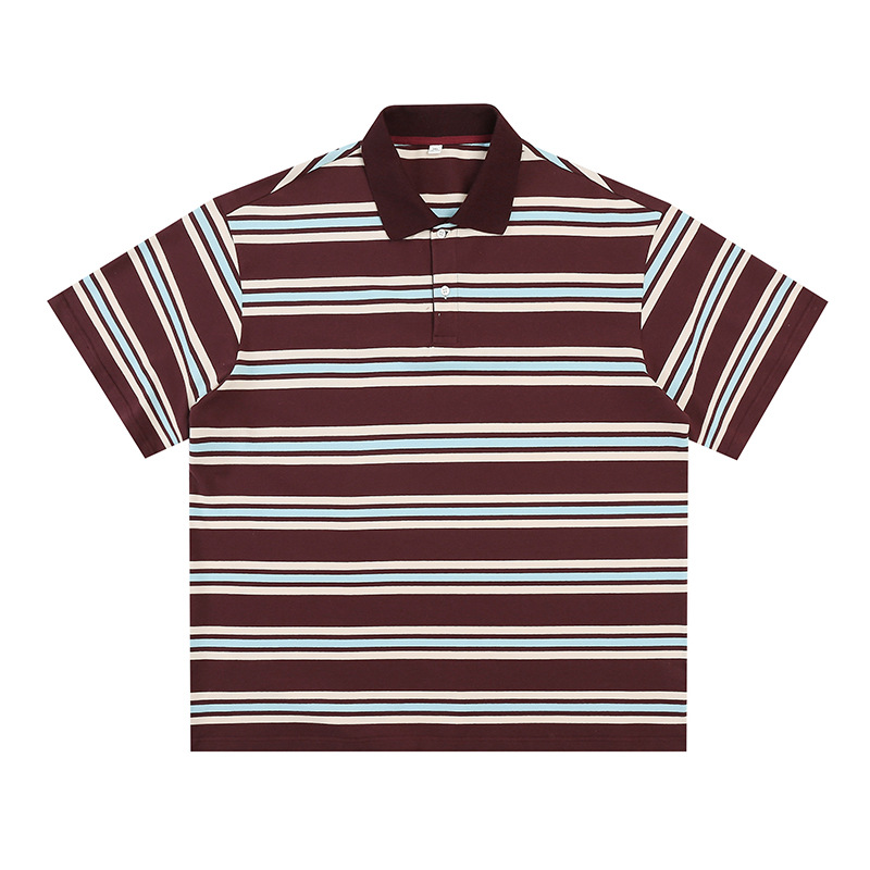 ボーダー柄半袖ポロシャツ男女兼用春夏新作