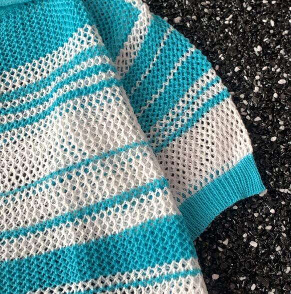 メンズ半袖ニットポロシャツ薄手ボーダー柄