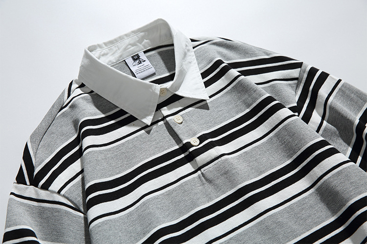 ボーダー柄長袖ポロシャツ 男女兼用 全2色