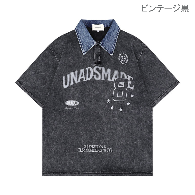 男女兼用 ビンテージ風半袖ポロシャツ ストリート系春夏新作