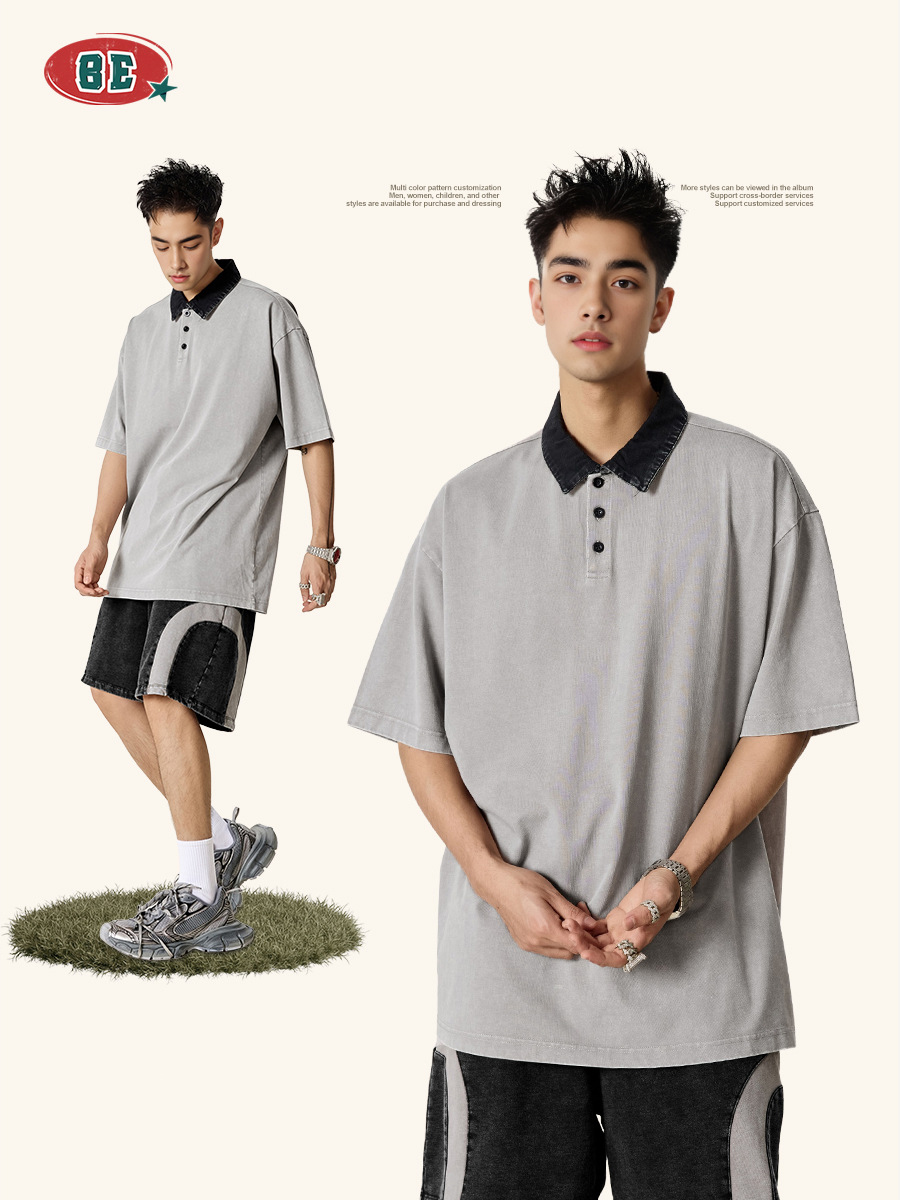 メンズ ヴィンテージ風半袖ポロシャツ男女兼用
