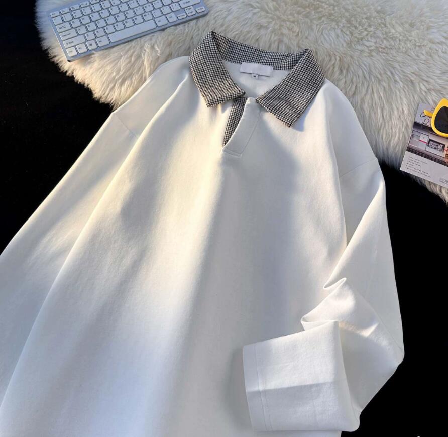 チェック柄襟付き長袖ポロシャツ メンズ