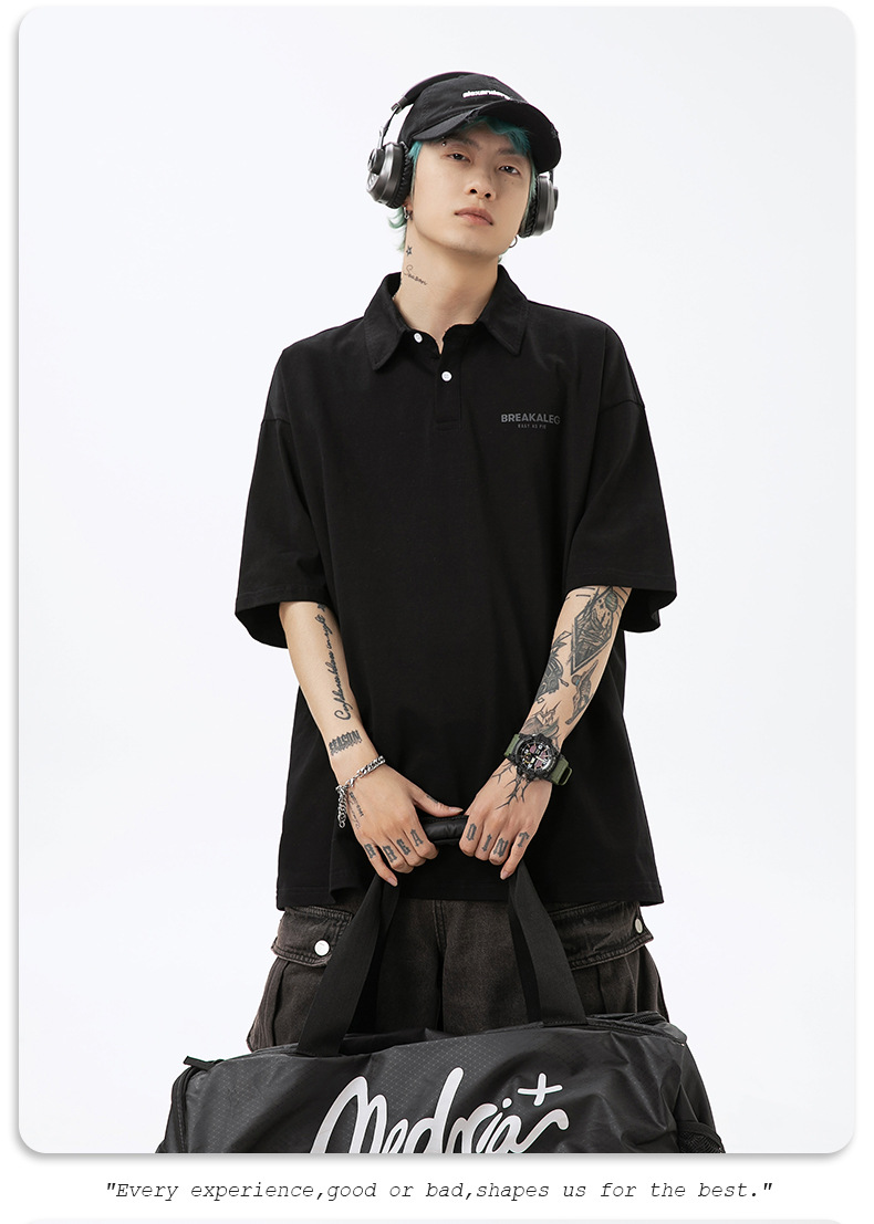 男女兼用半袖ポロシャツ黒無地カジュアル春夏