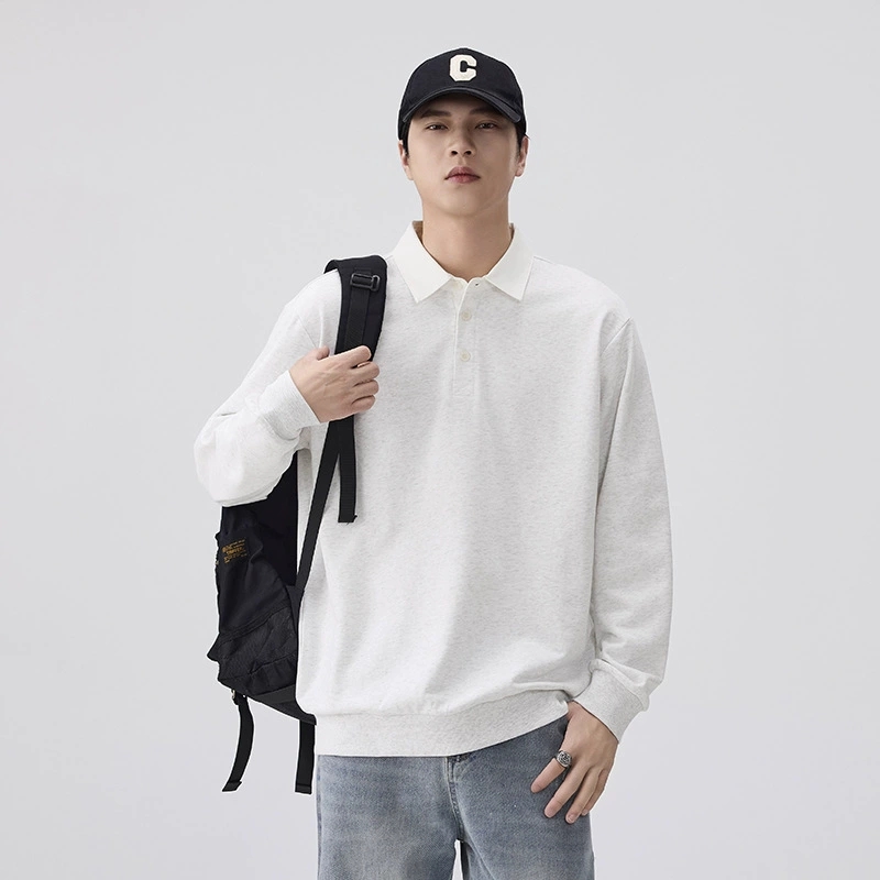 メンズ無地長袖ポロシャツ男女兼用春秋新作