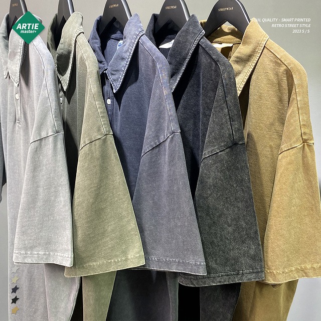 ビンテージ風ポロシャツ男女兼用無地全5色