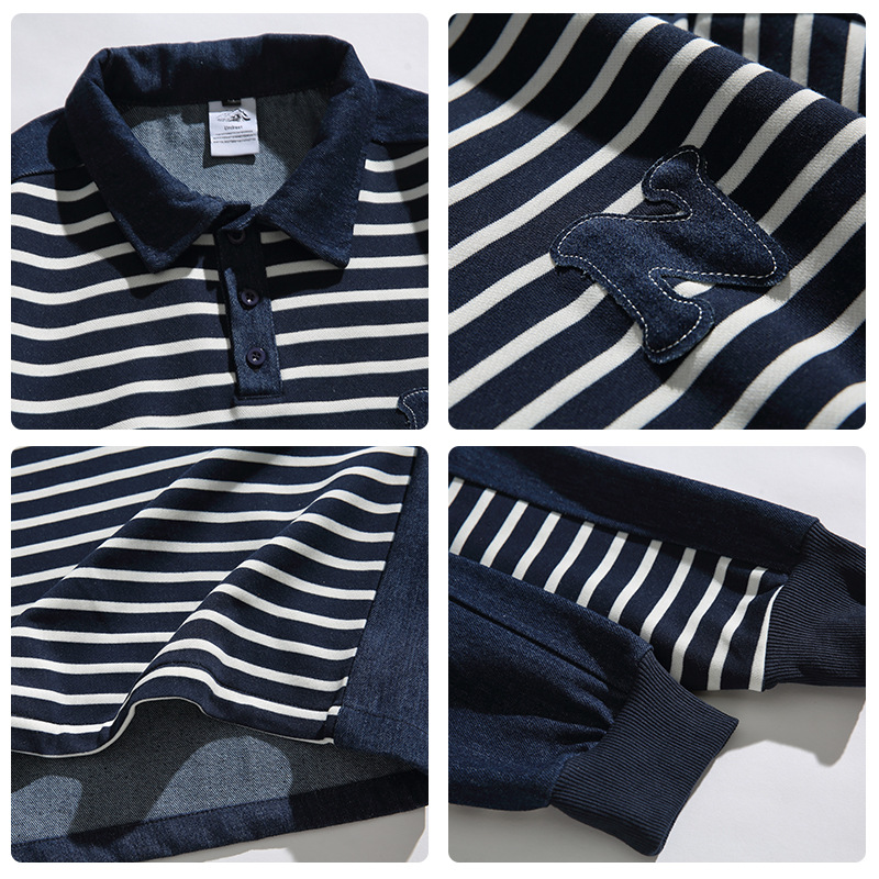 ボーダー柄長袖ポロシャツ男女兼用ストリート系秋冬新作