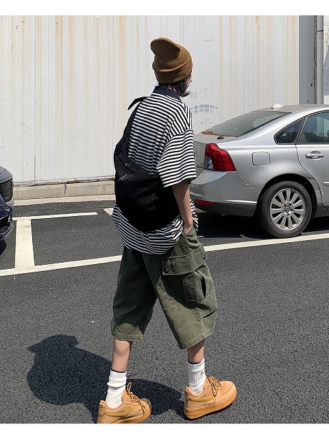 男女兼用ボーダー柄半袖ポロシャツ