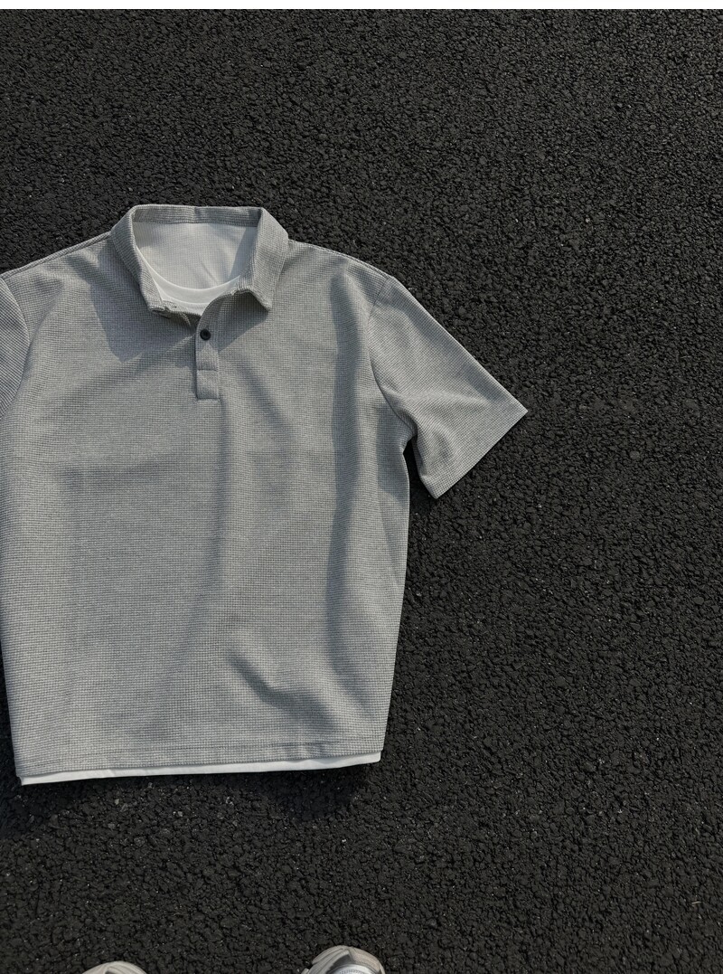 メンズ重ね着風ポロシャツ半袖無地きれいめカジュアル全2色