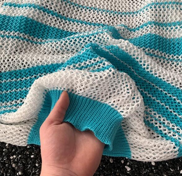 メンズ半袖ニットポロシャツ薄手ボーダー柄