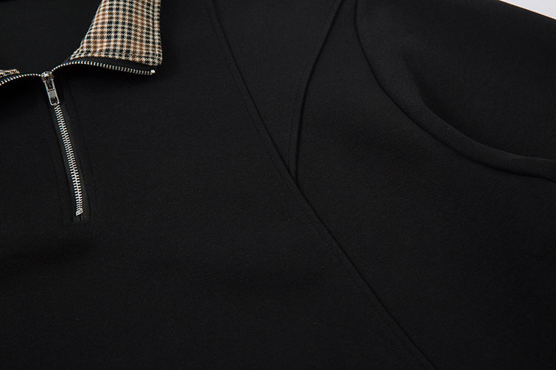 男女兼用長袖ポロシャツ黒無地チェック襟春秋新作