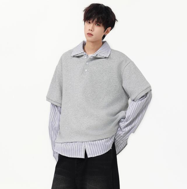 メンズ レイヤード風ポロシャツ スウェット
