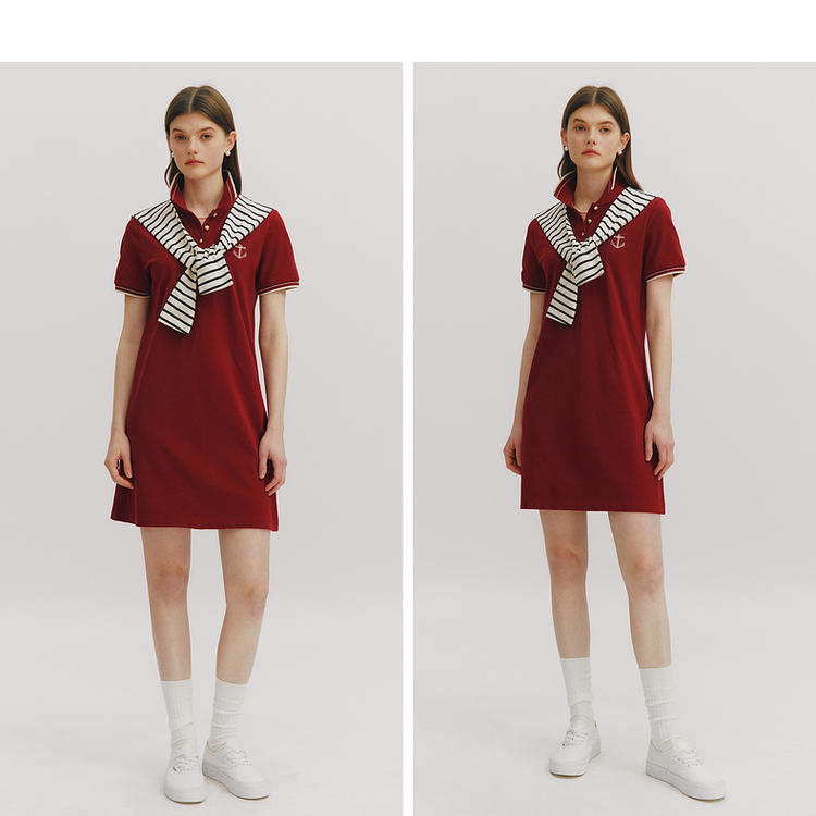 ポロシャツ ワンピース マリンスカーフ付き