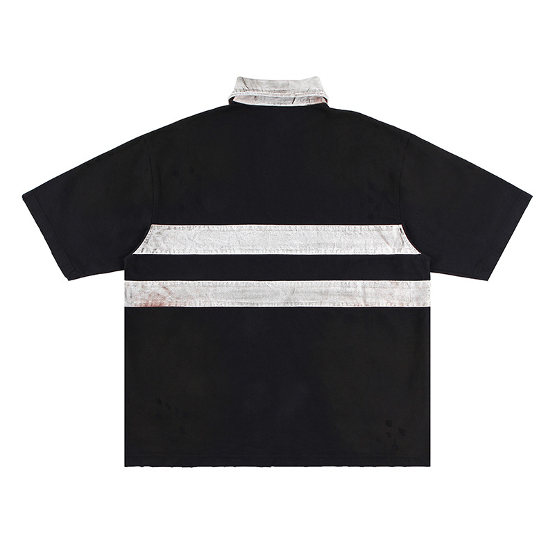 メンズ ダメージ加工 ビンテージ風 半袖 ポロシャツ 男女兼用 ストリート系