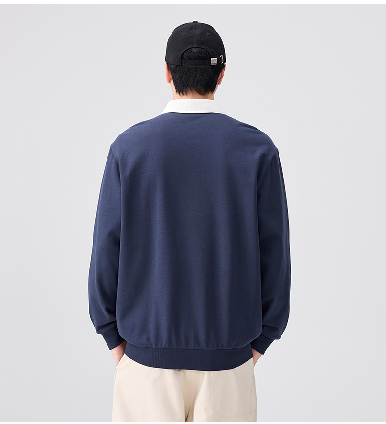 メンズ無地長袖ポロシャツ男女兼用春秋新作