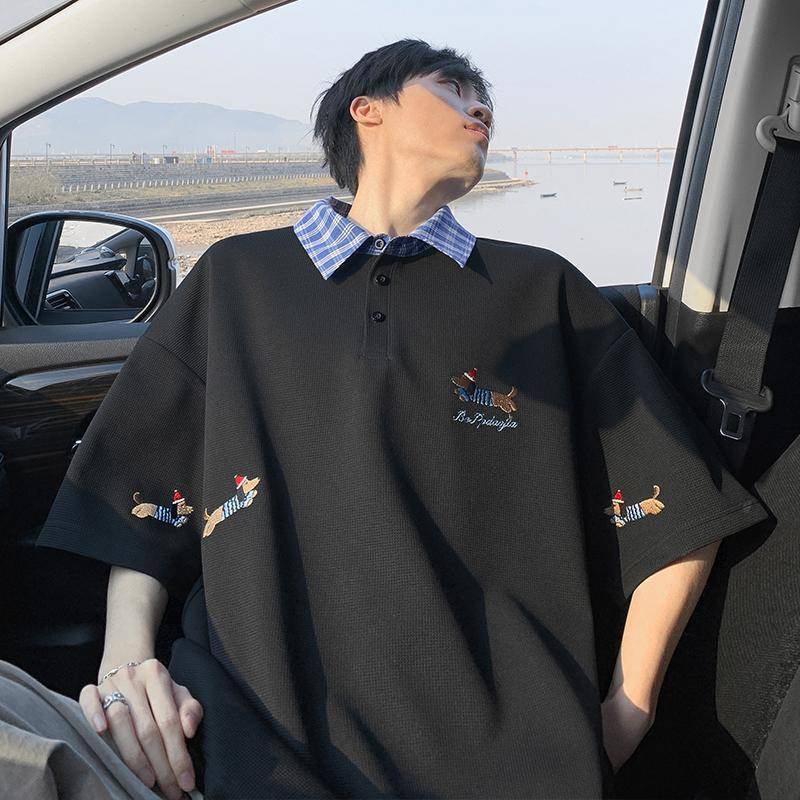 ポロシャツ わんちゃん刺繍入りゆったりポロシャツ