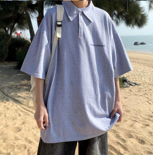 メンズ半袖ポロシャツ シンプル襟付きトップス