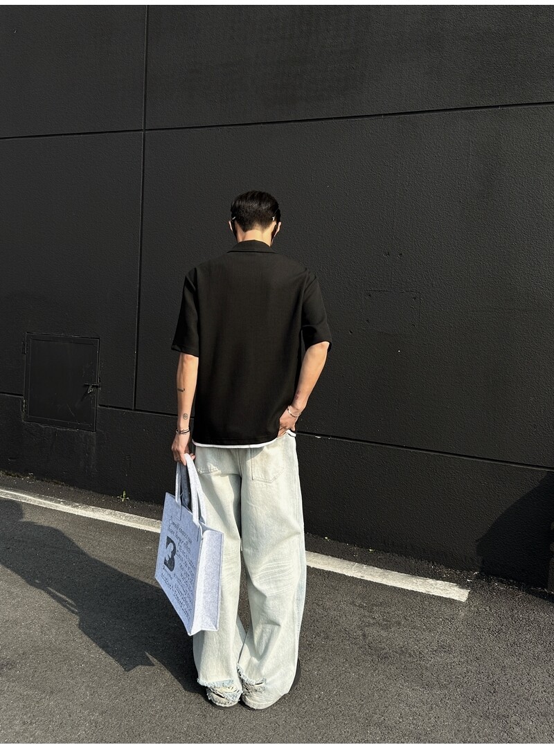 メンズ重ね着風ポロシャツ半袖無地きれいめカジュアル全2色