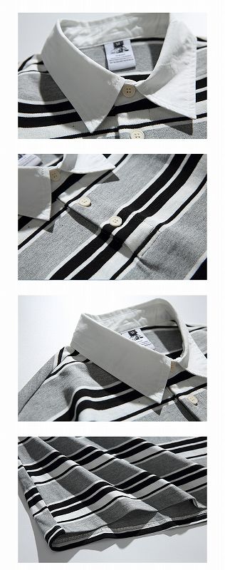 ボーダー柄長袖ポロシャツ 男女兼用 全2色