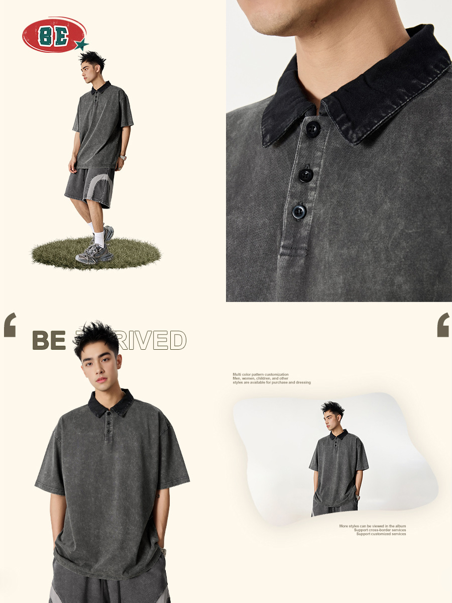 メンズ ヴィンテージ風半袖ポロシャツ男女兼用