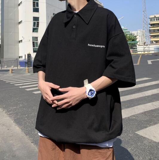 メンズ半袖ポロシャツ シンプル襟付きトップス