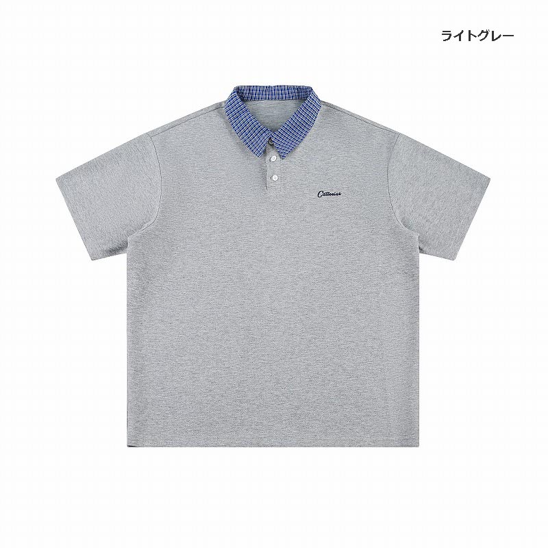 メンズ ユニセックス チェック柄襟半袖ポロシャツ 男女兼用全3色