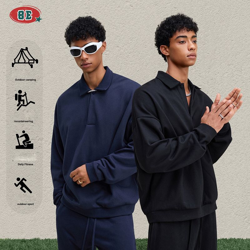 無地長袖ポロシャツ男女兼用ストリート系春秋新作全色展開