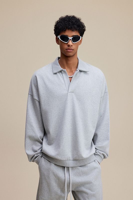 無地長袖ポロシャツ男女兼用ストリート系春秋新作全色展開