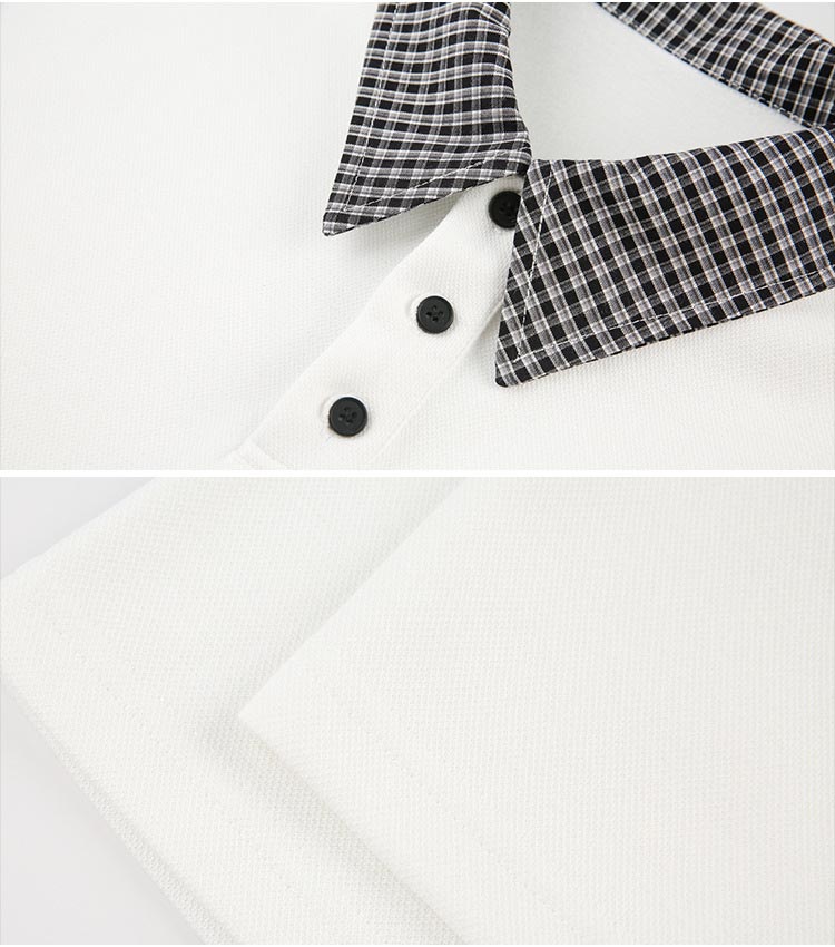 メンズ ユニセックス チェック柄襟半袖ポロシャツ 男女兼用全3色