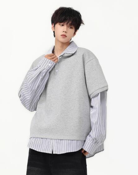 メンズ レイヤード風ポロシャツ スウェット