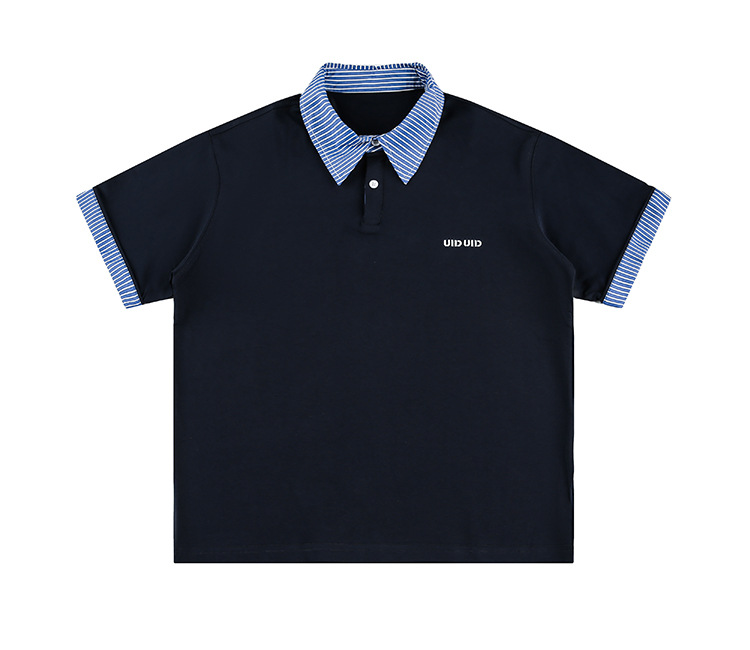 男女兼用 ストライプ襟切替半袖ポロシャツ 全2色