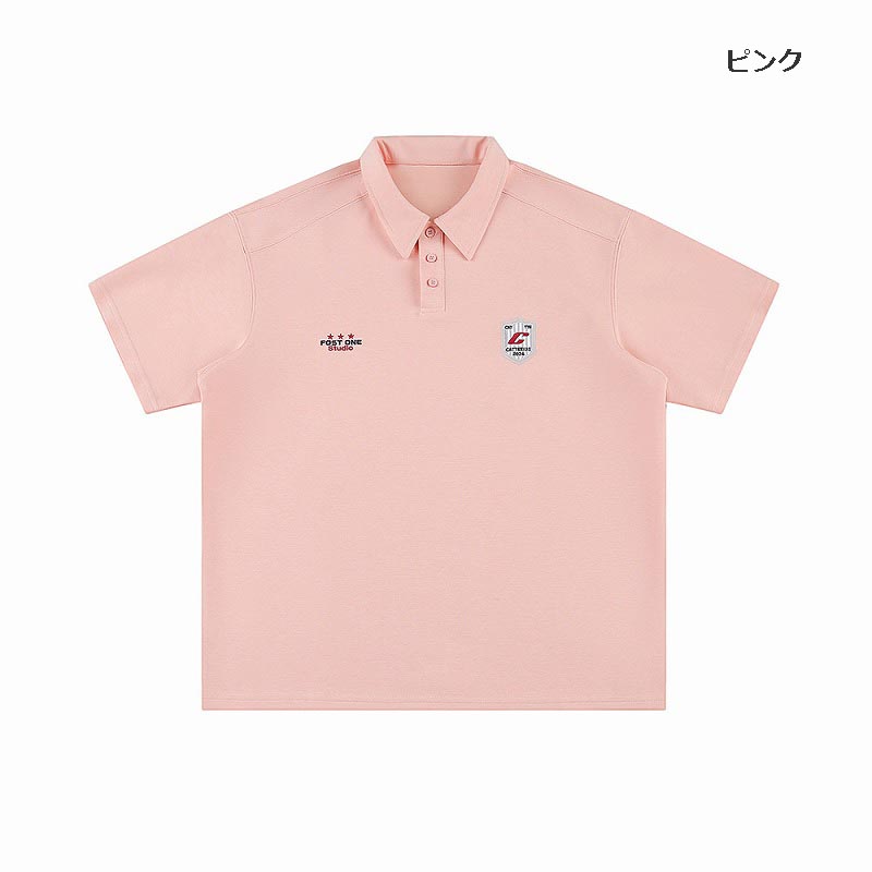 男女兼用 半袖ポロシャツ ワッペン付き オーバーサイズ 全4色