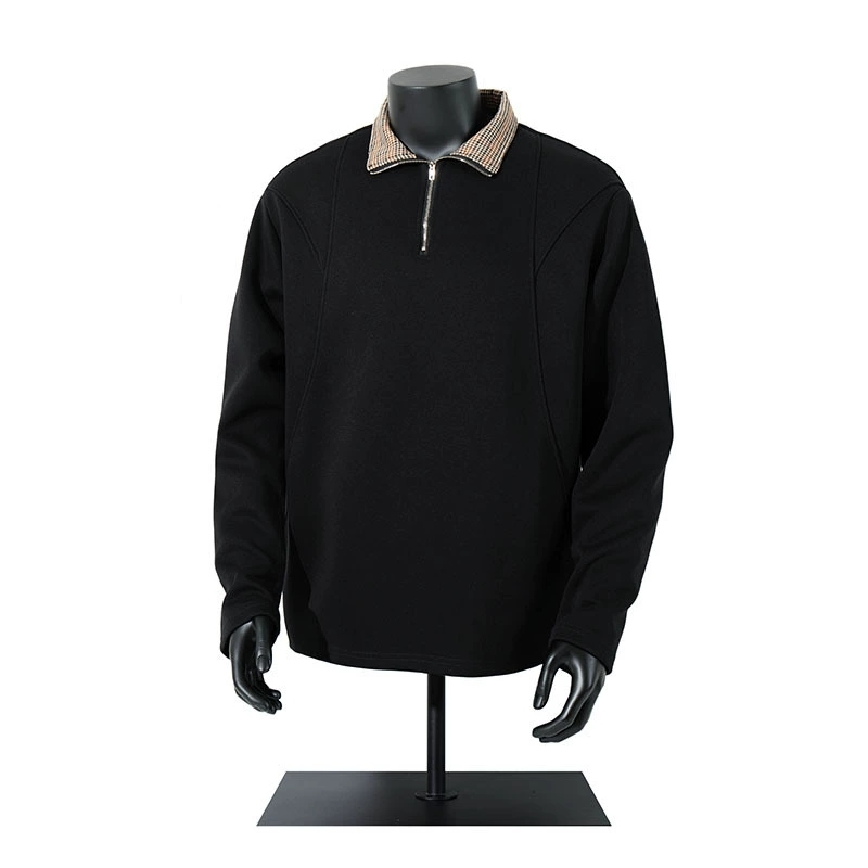 男女兼用長袖ポロシャツ黒無地チェック襟春秋新作