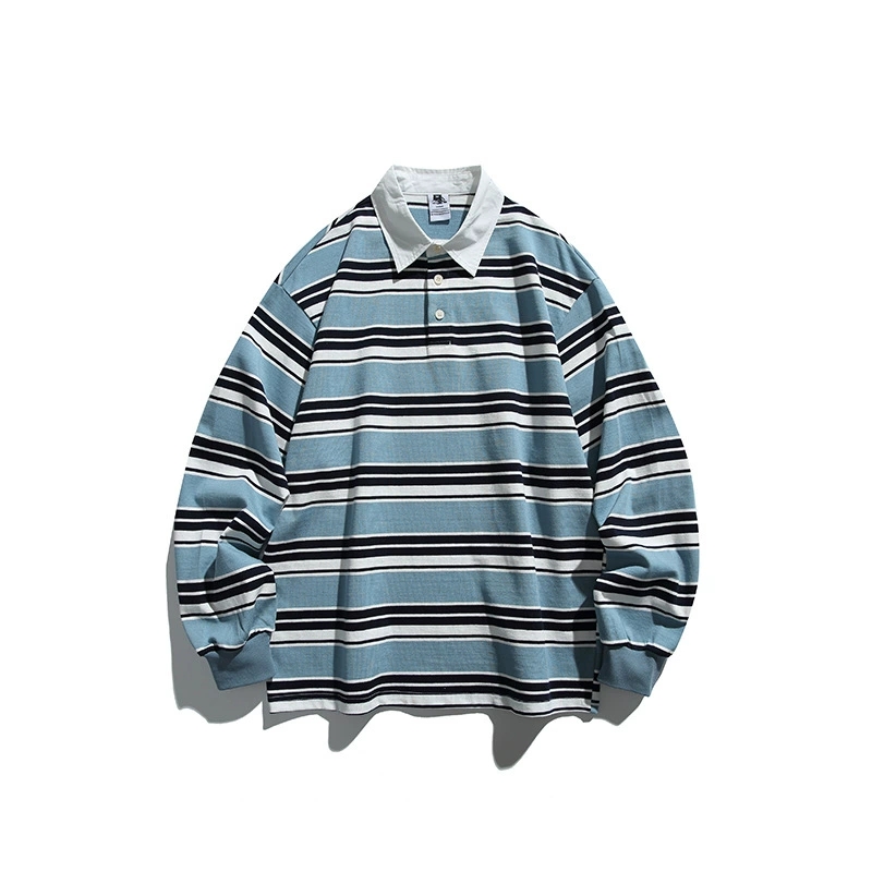 ボーダー柄長袖ポロシャツ 男女兼用 全2色