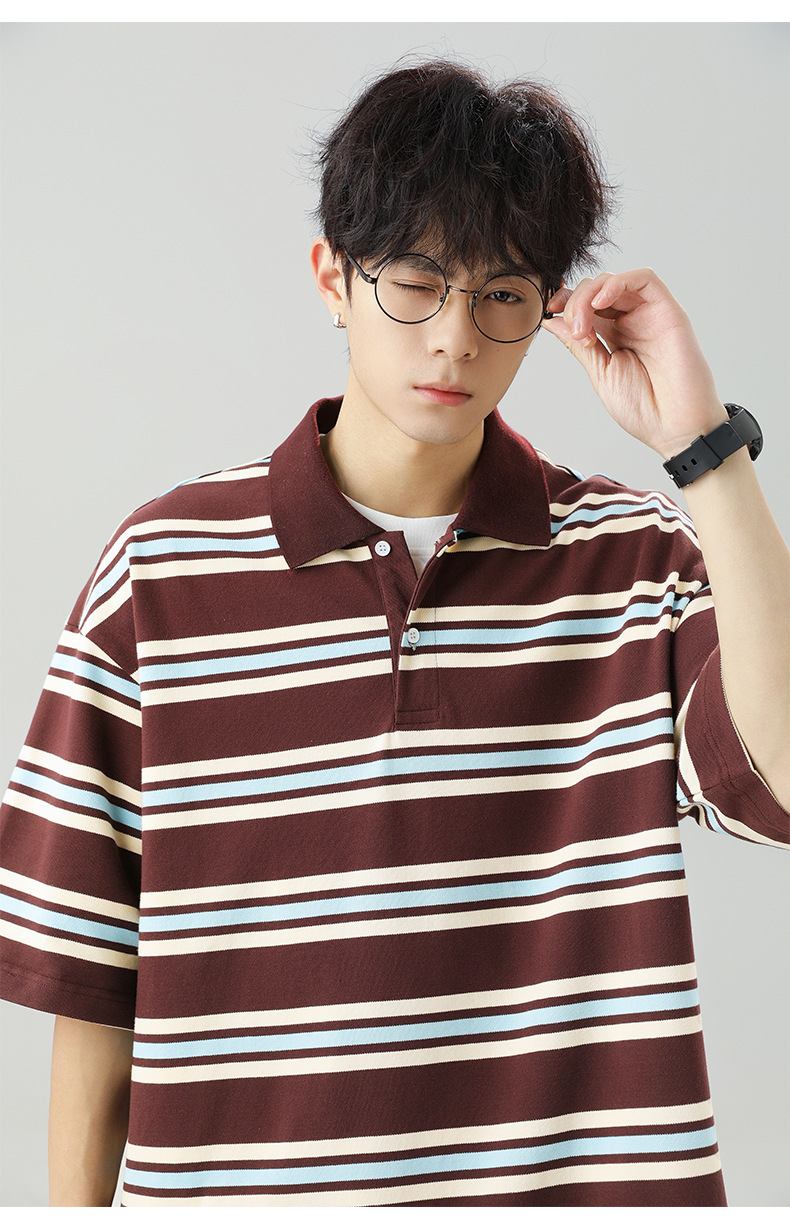 ボーダー柄半袖ポロシャツ男女兼用春夏新作