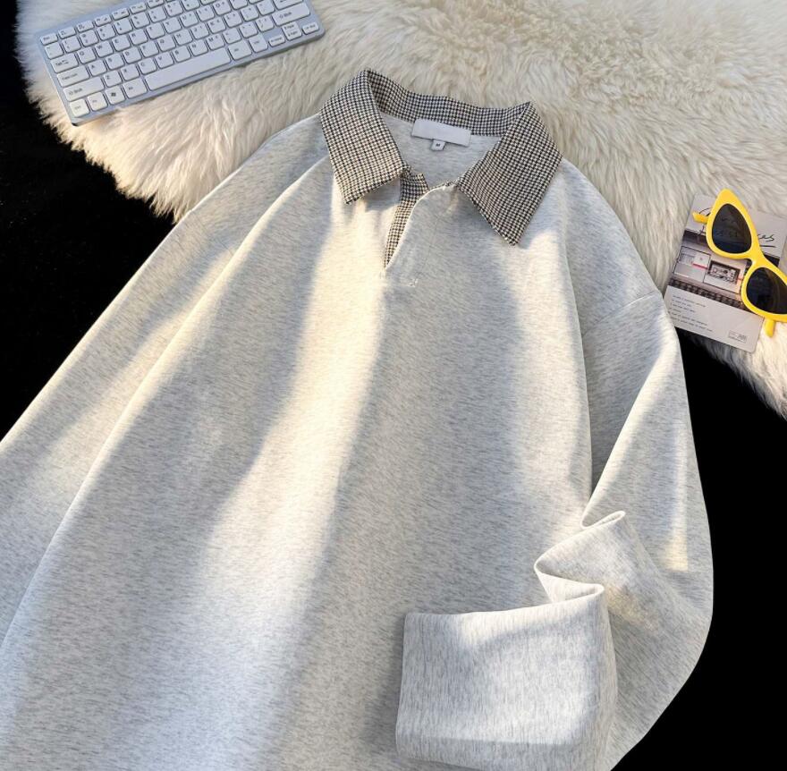 チェック柄襟付き長袖ポロシャツ メンズ