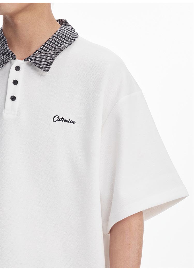 メンズ ユニセックス チェック柄襟半袖ポロシャツ 男女兼用全3色