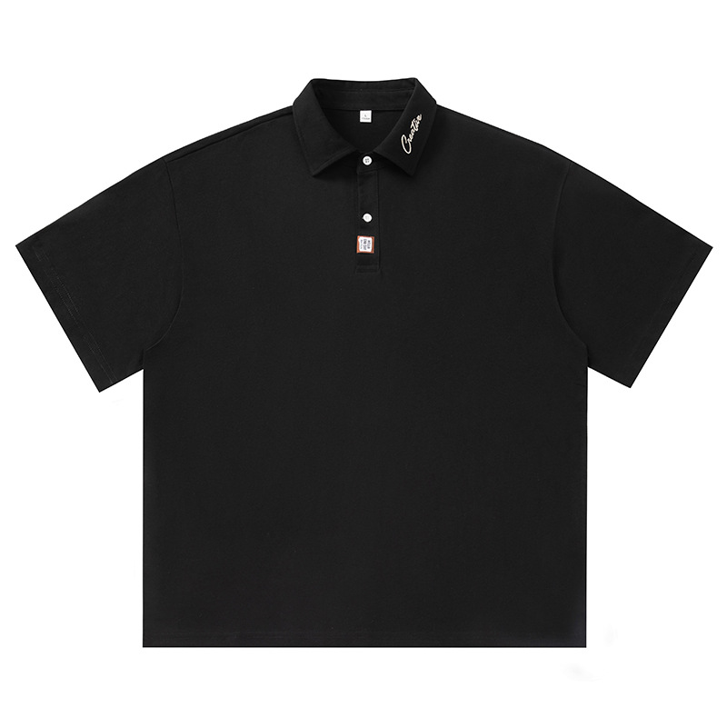 メンズ襟元刺繍ポロシャツ ゆったりシルエット半袖トップス