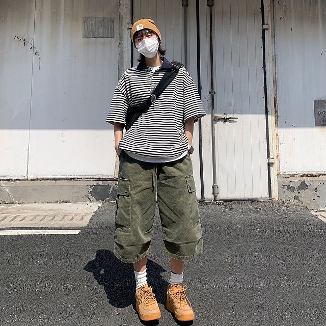 男女兼用ボーダー柄半袖ポロシャツ